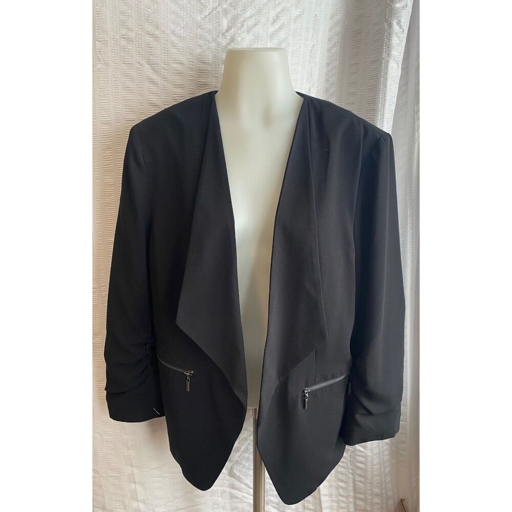 Apt. 9 Black Open Pockets Draped Lapel Open Front Blazer